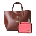 Customized Women's Tote Bag in Vogue (Product 1) + Mini Make up kit (Product 2) - Brown Pink