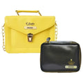Customized Women's Buttoned Leather Bag + Mini Make up Kit - Yellow Black