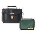 Customized Women's Buttoned Leather Bag + Mini Make up Kit - Black Olive Green