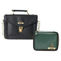 Customized Women's Buttoned Leather Bag + Mini Make up Kit - Black Olive Green