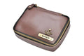 Customized Women's Buttoned Leather Bag + Mini Make up Kit - Grey Brown