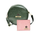 Classy Leather Customized Chained Sling Bag Round + Men's Wallet - Green Light Pink