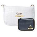 Customized Women's Croc Sling Bag + Mini Make up kit - White Royal Blue