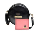Classy Leather Customized Chained Sling Bag Round + Men's Wallet - Black Peach