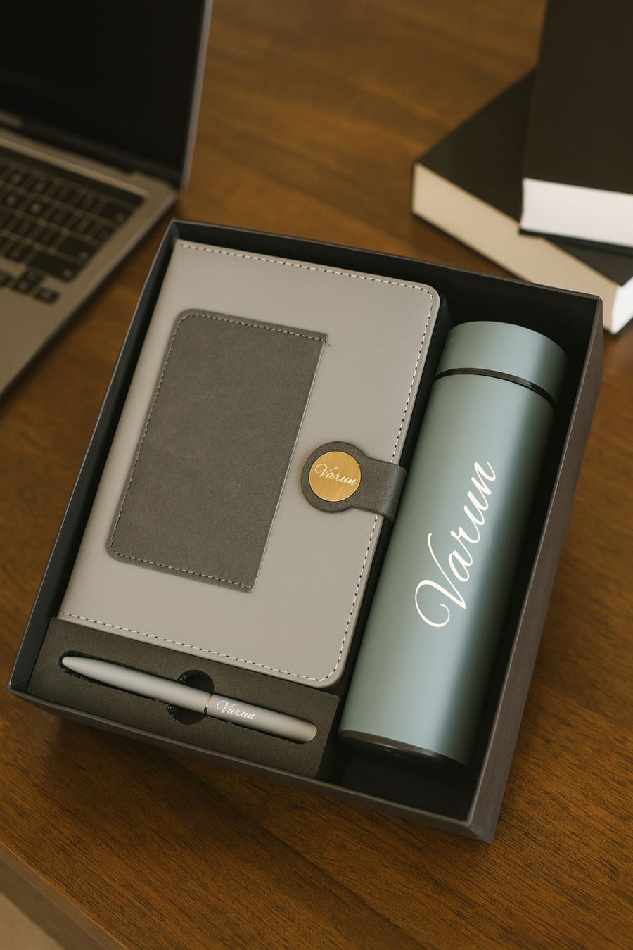 Dual Shade Diary+ Classic Metal Pen+ Temperature Bottle-GREY