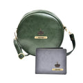 Classy Leather Customized Chained Sling Bag Round + Men's Wallet - Green Grey