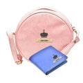 Classy Leather Customized Chained Sling Bag Round + Men's Wallet - Peach Royal Blue