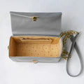 Customized Women's Buttoned Leather Bag + Mini Make up Kit - Grey Tan