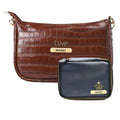 Customized Women's Croc Sling Bag + Mini Make up kit - Brown Royal Blue