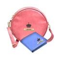 Classy Leather Customized Chained Sling Bag Round + Men's Wallet - Maroon Royal Blue