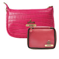 Customized Women's Croc Sling Bag + Mini Make up kit - Pink Wine