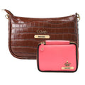 Customized Women's Croc Sling Bag + Mini Make up kit - Brown Pink