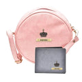 Classy Leather Customized Chained Sling Bag Round + Men's Wallet - Peach Grey