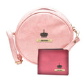 Classy Leather Customized Chained Sling Bag Round + Men's Wallet - Peach Maroon