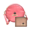 Classy Leather Customized Chained Sling Bag Round + Men's Wallet - Maroon Brown