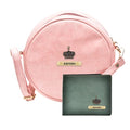 Classy Leather Customized Chained Sling Bag Round + Men's Wallet - Light Pink Green