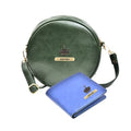 Classy Leather Customized Chained Sling Bag Round + Men's Wallet - Green Royal Blue