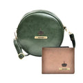 Classy Leather Customized Chained Sling Bag Round + Men's Wallet - Green Brown