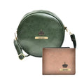 Classy Leather Customized Chained Sling Bag Round + Men's Wallet - Green Brown