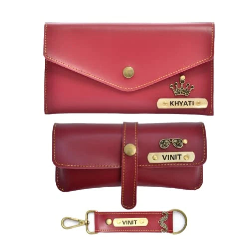 Ladies 3 Pc Combo 1.0 (Minimal Clutch 1.0, Eyewear, Keychain with Hook) (Wine Red)