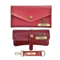 Ladies 3 Pc Combo 1.0 (Minimal Clutch 1.0, Eyewear, Keychain with Hook) (Wine Red)