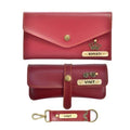 Ladies 3 Pc Combo 1.0 (Minimal Clutch 1.0, Eyewear, Keychain with Hook) (Wine Red)