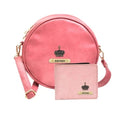 Classy Leather Customized Chained Sling Bag Round + Men's Wallet - Maroon Light Pink