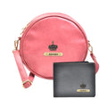 Classy Leather Customized Chained Sling Bag Round + Men's Wallet - Maroon Black