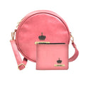Classy Leather Customized Chained Sling Bag Round + Men's Wallet - Maroon Peach