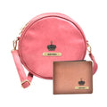 Classy Leather Customized Chained Sling Bag Round + Men's Wallet - Maroon Tan