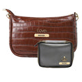 Customized Women's Croc Sling Bag + Mini Make up kit - Brown Grey
