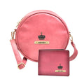 Classy Leather Customized Chained Sling Bag Round + Men's Wallet - Maroon Maroon