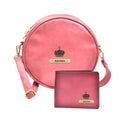 Classy Leather Customized Chained Sling Bag Round + Men's Wallet - Maroon Maroon