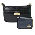Customized Women's Croc Sling Bag + Mini Make up kit - Black Royal Blue