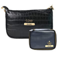 Customized Women's Croc Sling Bag + Mini Make up kit - Black Royal Blue