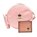 Classy Leather Customized Chained Sling Bag Round + Men's Wallet - Light Pink Brown