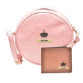 Classy Leather Customized Chained Sling Bag Round + Men's Wallet - Light Pink Brown