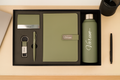 Classy Metal Flip Diary + Nexon Metal Pen + Classy Leather Metal Keychain +Classy Card Holder + Classic Smart Bottle - GREEN