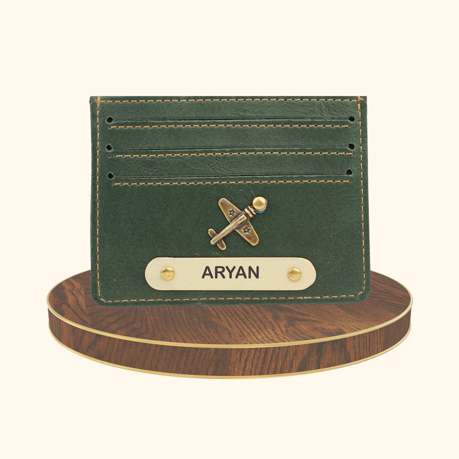 Classy Leather Customised Unisex Card Wallet - Olive Green