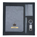Classy Hardcover Diary + Classic Metal Pen + Classy Leather Metal Keychain + Classy Card Holder - Grey