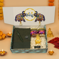 "Personalized Diwali Gift Hamper 3.0-GREEN✨ Nexon Flip Diary, Brass Pen, Metal Keychain, Laxmi Ji Diya, Shubh Labh Latkan, Kaju & Almond Jars, Designer Box | Festive & Corporate Gift Hamper 🎁