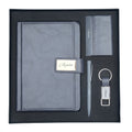 Classy Executive Diary + Classic Metal Pen + Classy Leather Metal Keychain + Classy Card Holder - Grey