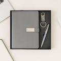 Classy Metal Flip Diary + Classic Nexon Pen + Classy Leather Metal Keychain- GREY