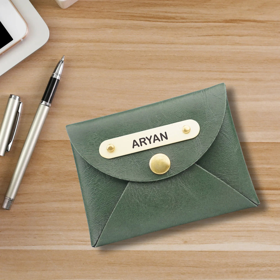 Classy Leather Customized Business-Visitng Card Holder (Olive Green)
