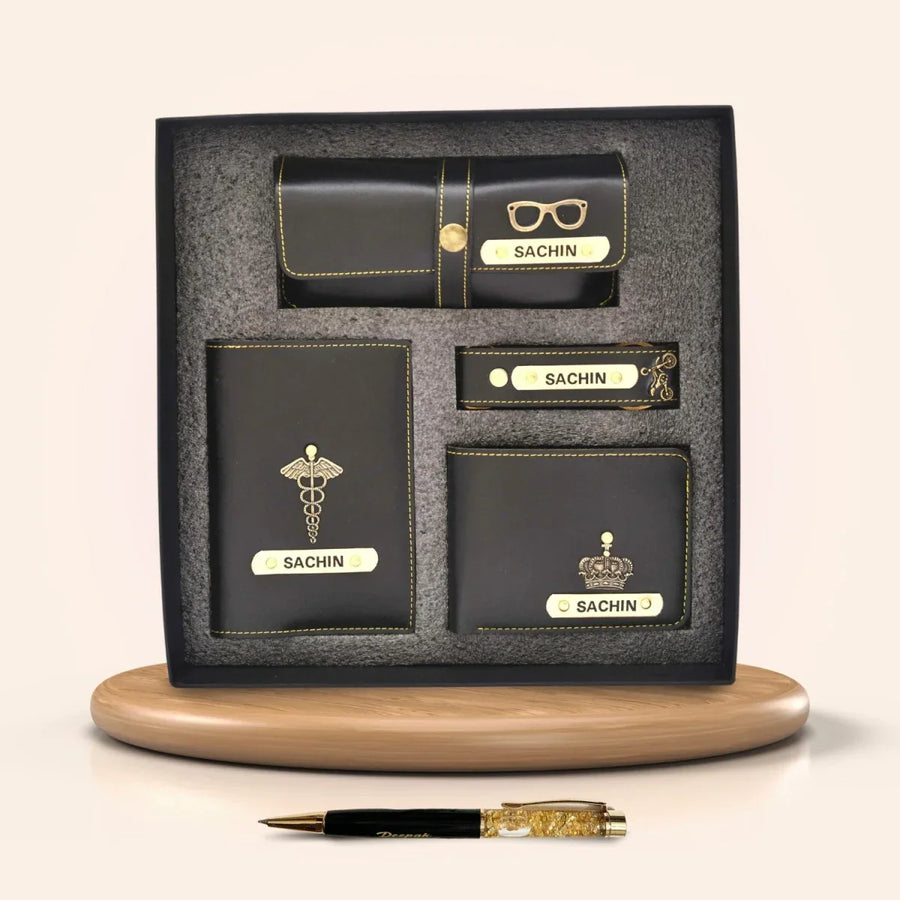 Personalized Pen &  All in One Men's Combo (4 pcs) - Black