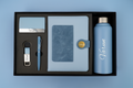 Dual Shade Diary + Classic Metal Pen + Classy Leather Metal Keychain +Classy Card Holder + Classic Smart Bottle - BLUE