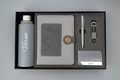 Dual Shade Diary + Classic Metal Pen + Classy Leather Metal Keychain +Classy Card Holder + Classic Smart Bottle - GREY
