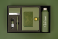 Dual Shade Diary + Classic Metal Pen + Classy Leather Metal Keychain +Classy Card Holder + Classic Smart Bottle - GREEN
