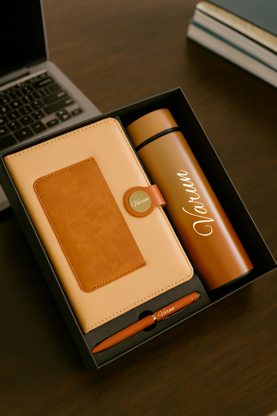 Dual Shade Diary+ Classic Metal Pen+ Temperature Bottle-Dual Shade Brown