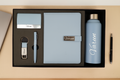 Classy Metal Flip Diary + Nexon Metal Pen + Classy Leather Metal Keychain +Classy Card Holder + Classic Smart Bottle - BLUE